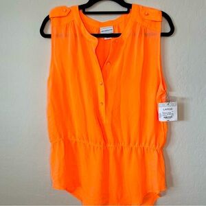LIZ CLAIBORNE NWT Women's Top Sleeveless Orange Elastic Waist Button Up  Sz L